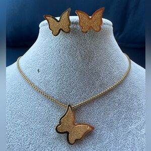 New Stainless Steel Gold Butterfly Jewelry Set